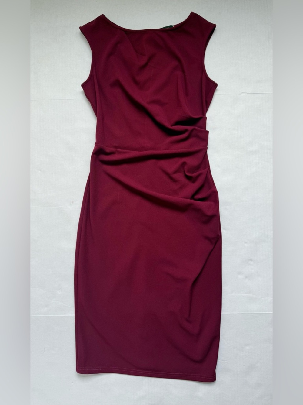 Retro Ruffle Style Slim Pencil Dress Sleeveless Bodycon Burgundy Size S